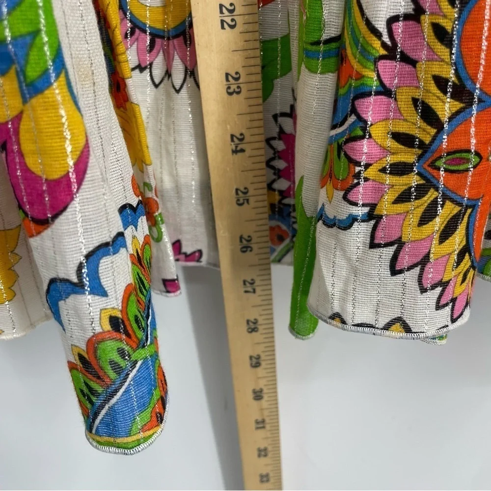 Trina Turk Tiered Skirt Floral Print Silver Pinstripes Size 10 multi color‎